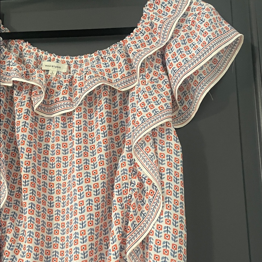 Max Studio Pink Patterned Ruffle Blouse - Picture 4 of 5
